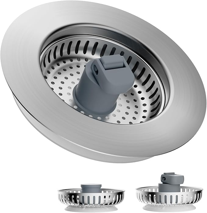 Hibbent 3 in 1 Kitchen Sink Drain Strainer, Stainless Steel Wrapped Shell Drain by Hibbent