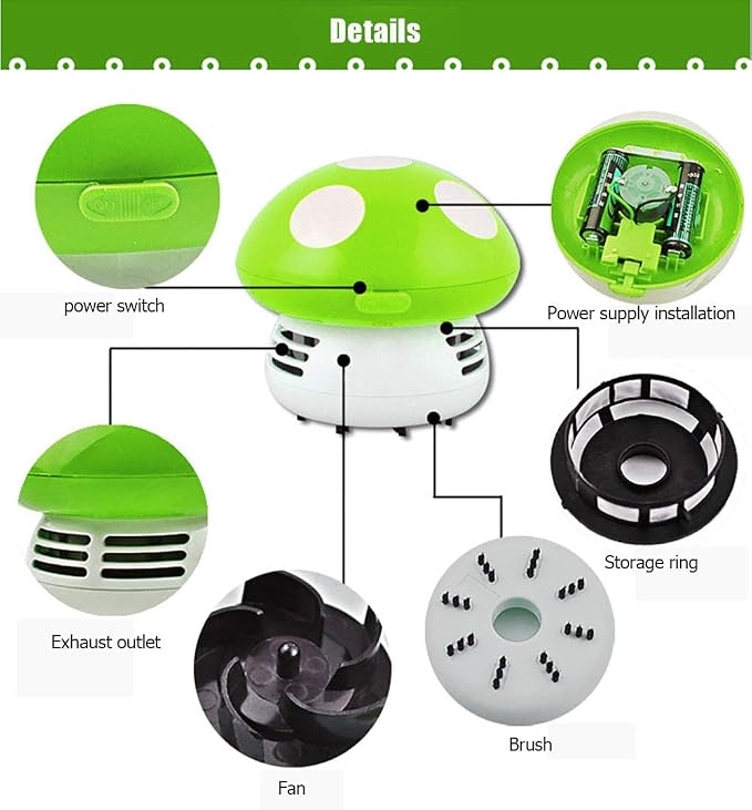 Aliotech Mini Cute Table Dust Vacuum Cleaner Mushroom Shaped Portable Corner - Image 2
