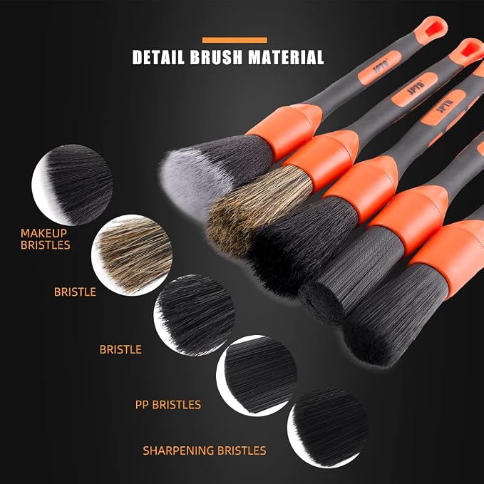 SPTA Car Detailing Brush Set, 5 Pack Soft Boar Hair Auto Detail Brush Kit - Image 5
