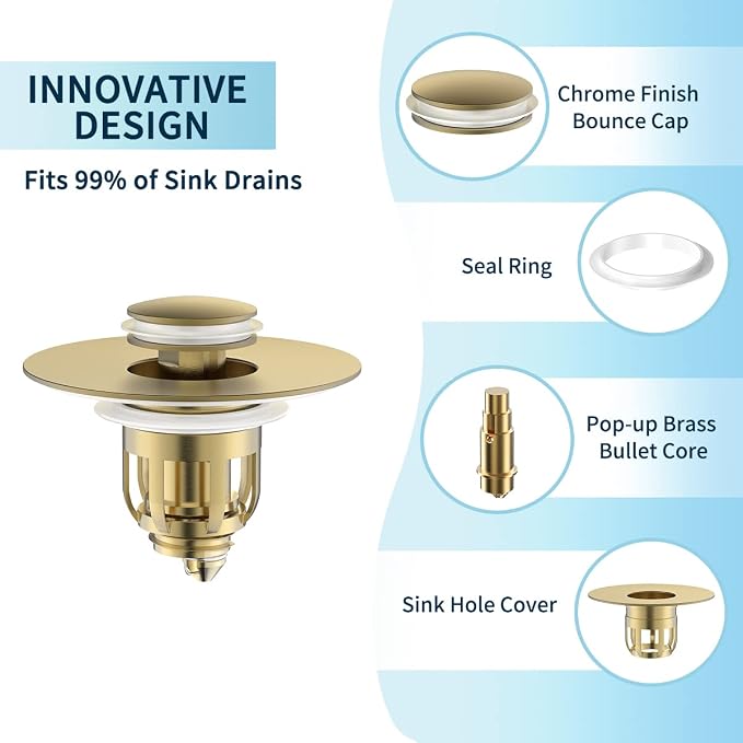 Universal Bathroom Sink Stopper, Pop Up Sink Stopper - Image 4