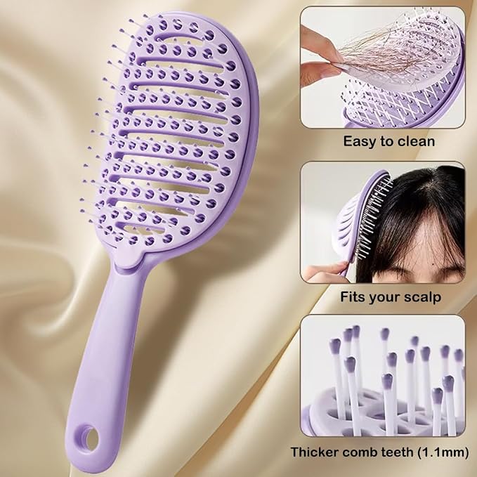 Self Cleaning Hair Brush, Easy Clean Detangling Brush, Curved Vented Detangler - Image 4