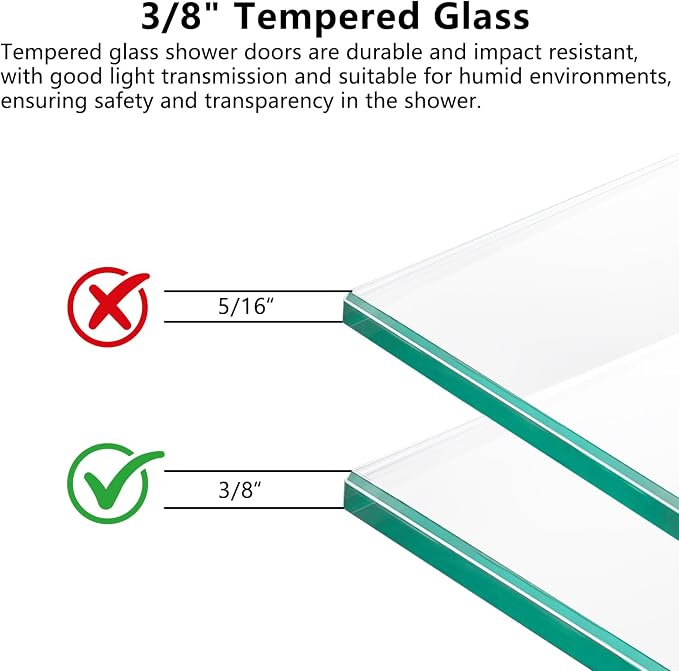 Frameless Soft Close Shower Door, 76 "H, 3/8" Clear Tempered Glass, Double - Image 5