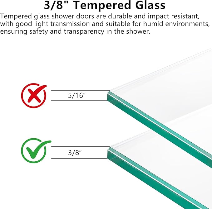 Frameless Soft Close Shower Door, 79 "H, 3/8" Clear Tempered Glass, Double - Image 5