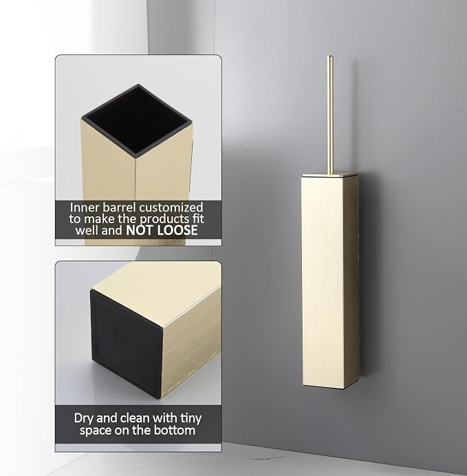 BGL Toilet Brush and Holder Set Brushed Gold Wall Mounted - Image 4
