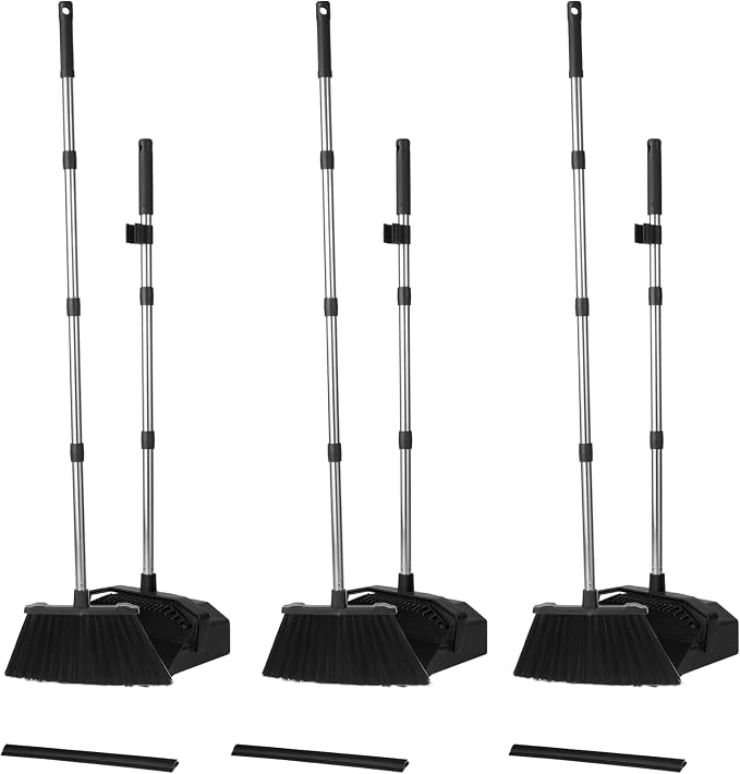 3-Pack Broom with Dustpan Combo Set, Commercial Broom and Dustpan Set, Dust Pan by Tiumso