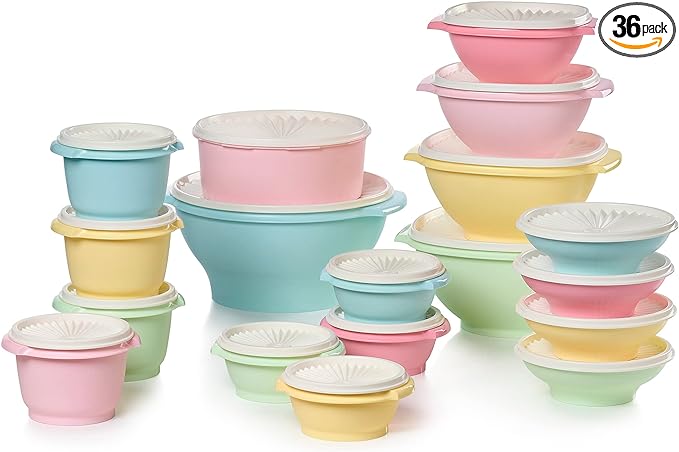 Tupperware Heritage Collection, 36 Piece Food Storage Container Set in Vintage by Tupperware