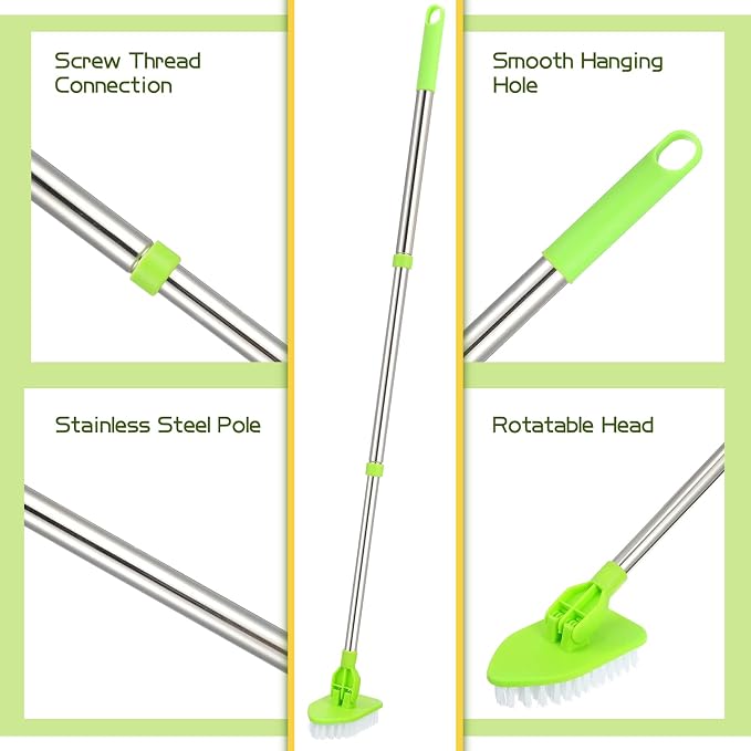 Scrub Cleaning Brush with Long Handle 2 in 1 Extendable Bathroom Floor Brushes - Image 4