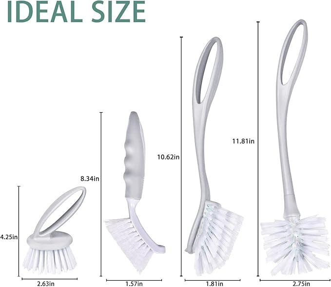 Dish & Bottle Brush Set, 4-Piece Kitchen Cleaning Brushes, Plastic Handles - Image 7