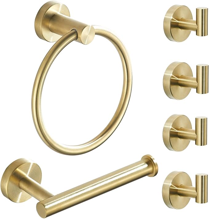Brushed Gold Bathroom Hardware Set, 6 Pieces by FAIRGIA