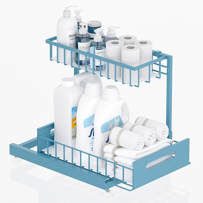 Under Sink Organizer Storage 2-Tier Premium Metal Pull-Out Kitchen Cabinet by Saydear