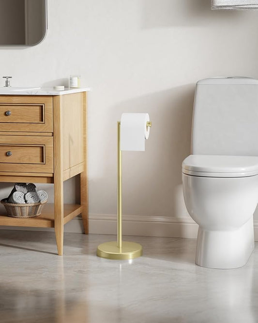 BWE Brushed Gold Toilet Paper Holder Stand, SUS304 Stainless Steel Modern Free - Image 2