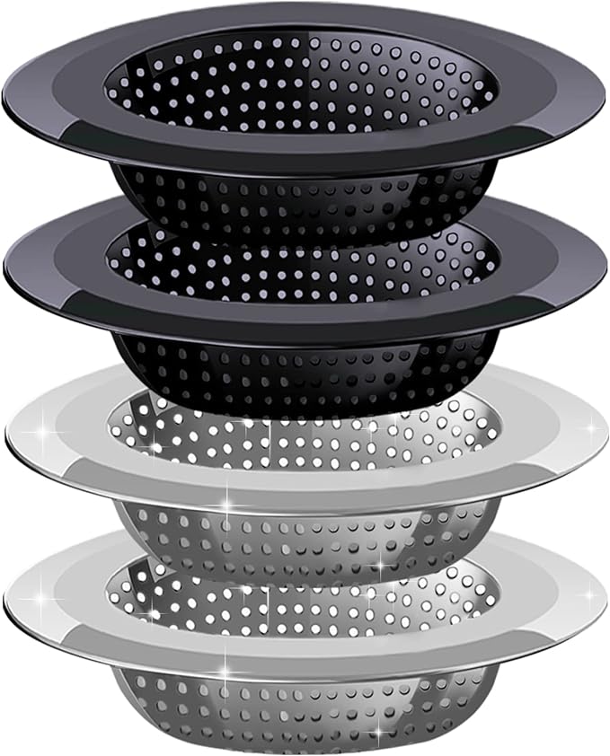 Kitchen Sink Drain Strainer, 4 Pack Stainless Steel and Black Mesh Sink Strainer by V-TOP