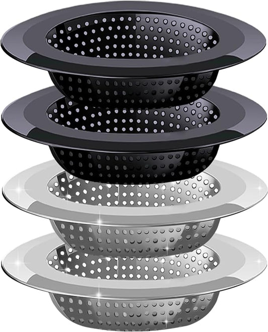 Kitchen Sink Drain Strainer, 4 Pack Stainless Steel and Black Mesh Sink Strainer by V-TOP