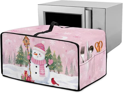 Convection Oven Dustproof Cover with Pockets Washable Toaster Oven Cover Winter Small Appliance Accessories for Kitchen Countertop Christmas Decor, Snowman Cardinal Snowflake Tree Print, S