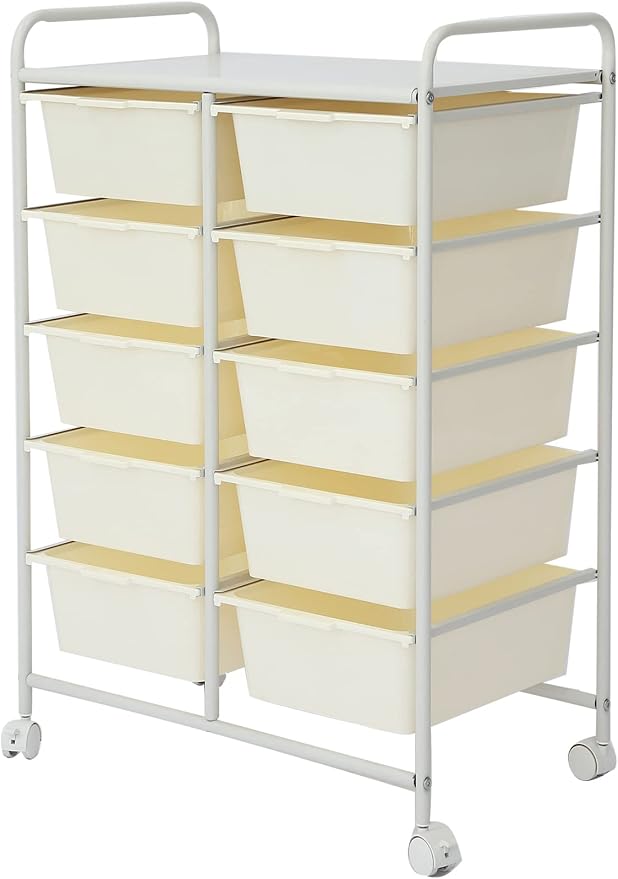 Rolling Cart with 10 Drawers, Plastic Drawer Cart with Metal Frame, Utility by Ytaoka