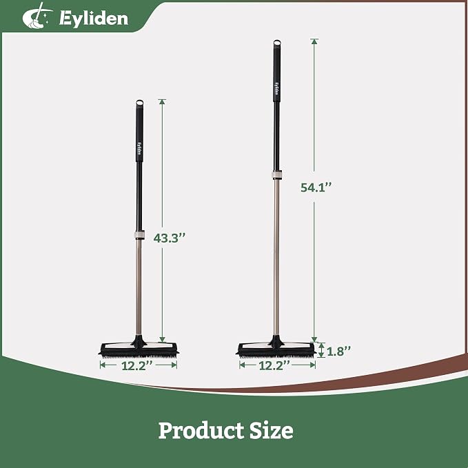 Eyliden Rubber Carpet Rake for Pet Hair, 2-in-1 Push Broom - Image 3