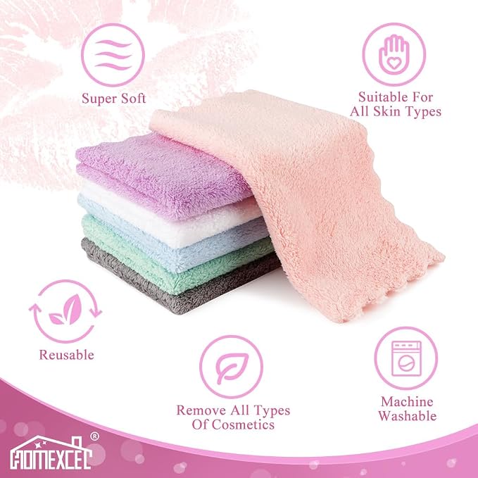 HOMEXCEL Premium Makeup Remover Cloth 24 Pack, Reusable Super Soft 7 x 7 Inch - Image 5