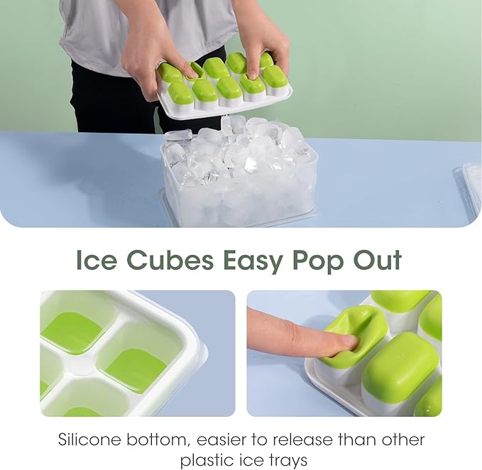 DOQAUS Ice Cube Tray with Lid and Bin, 4 Pack Silicone Plastic Ice Cubes Trays - Image 4