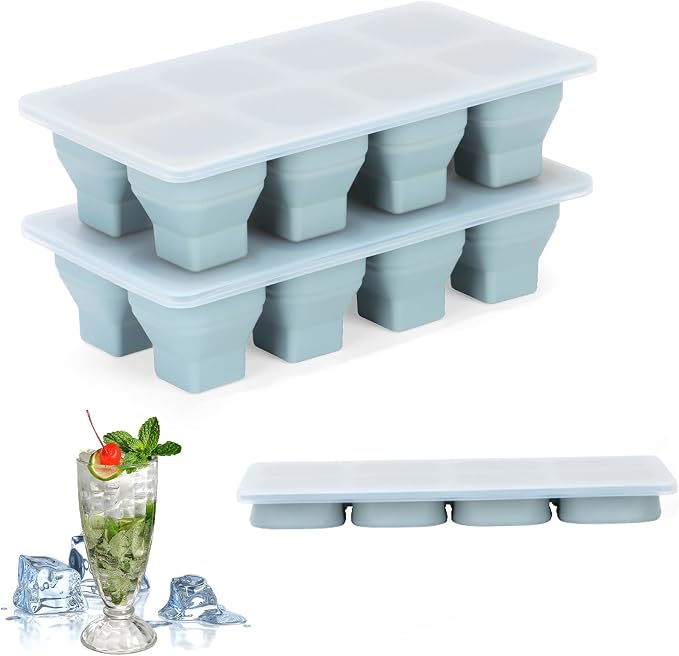 Foldable Ice Cube Trays, 2 Pack Folding Ice Cubes Maker Molds by Lonxfei