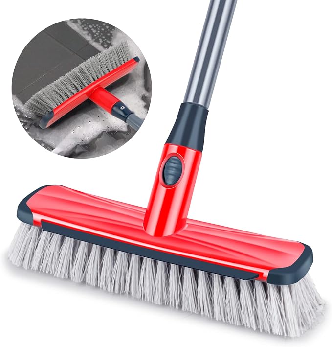 Floor Scrubber with Long Handle, 2 in 1 Scrubbing Brush Stiff Bristle Shower by ILAVCOOL