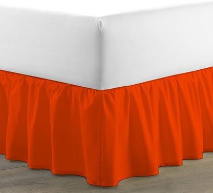 Ruffled Bed Skirt (Twin, Orange) 18 Inch Drop Dust Ruffle with Platform, 100% Cotton 600 Thread Count Fabric, Gathered Styling, Available in All Bed Sizes and 23 Colors - Bedskirt