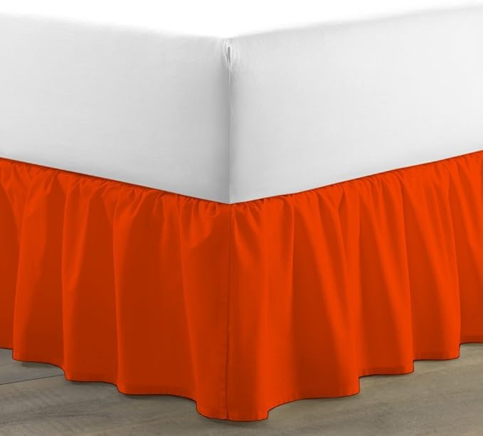 Ruffled Bed Skirt (Queen, Orange) 18 Inch Drop Dust Ruffle with Platform, 100% Cotton 600 Thread Count Fabric, Gathered Styling, Available in All Bed Sizes and 23 Colors - Bedskirt