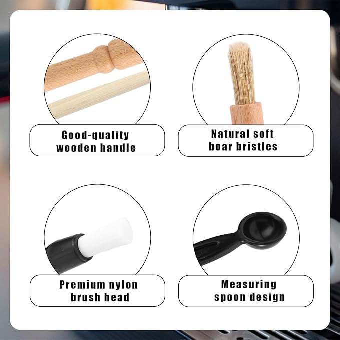 6pcs Coffee Cleaning Brush Set, Natural Bristle Coffee Grinder Brush Long - Image 4