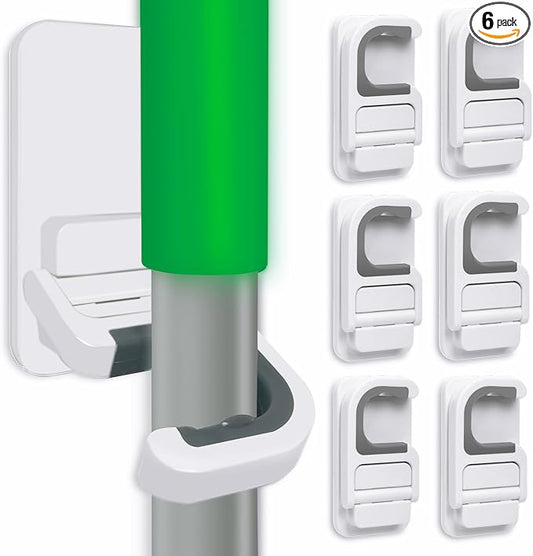 6 pack Broom Holder Wall Mount Mop Holder Broom and Mop Gripper Self Adhesive by Tinkeep