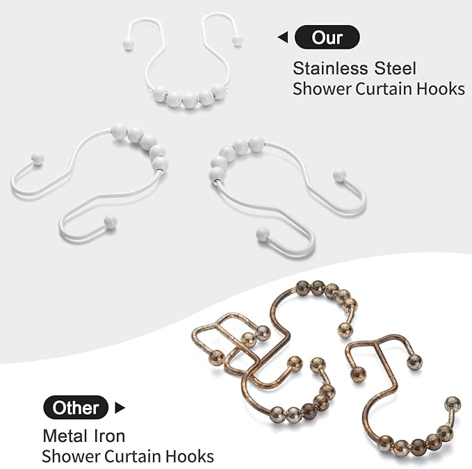 Goowin Shower Curtain Hooks, Stainless Steel Shower Curtain Hangers, Double - Image 2