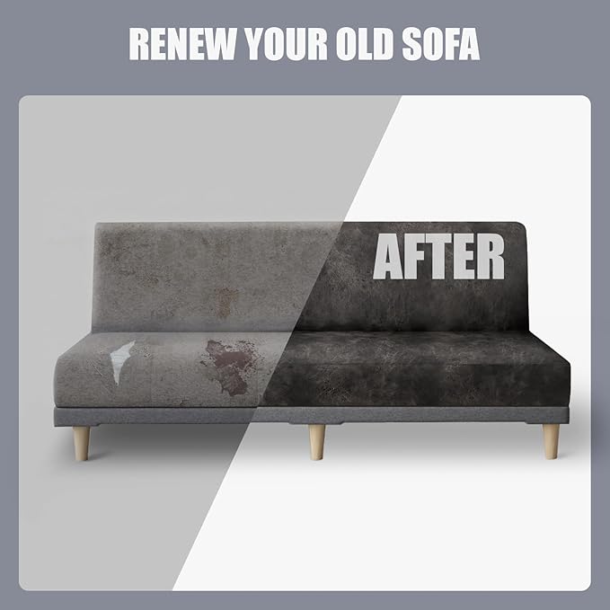 molasofa Leather Like Stretch Futon Slipcover Armless Futon Bed Sofa Cover Furniture Protector with Elastic Bottom, Soft and Washable Futon Cover for Sofa Bed Stay in Place（Larger，Khaki）
