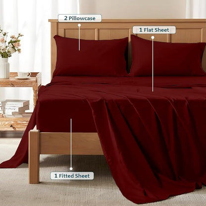 California King Sheet Set - Luxury 338 Thread Count 100% Egyptian Cotton Sateen, Deep Pocket Sheets with All Around Elastic for a, Hotel Quality Bedding Set (Burgundy Solid)