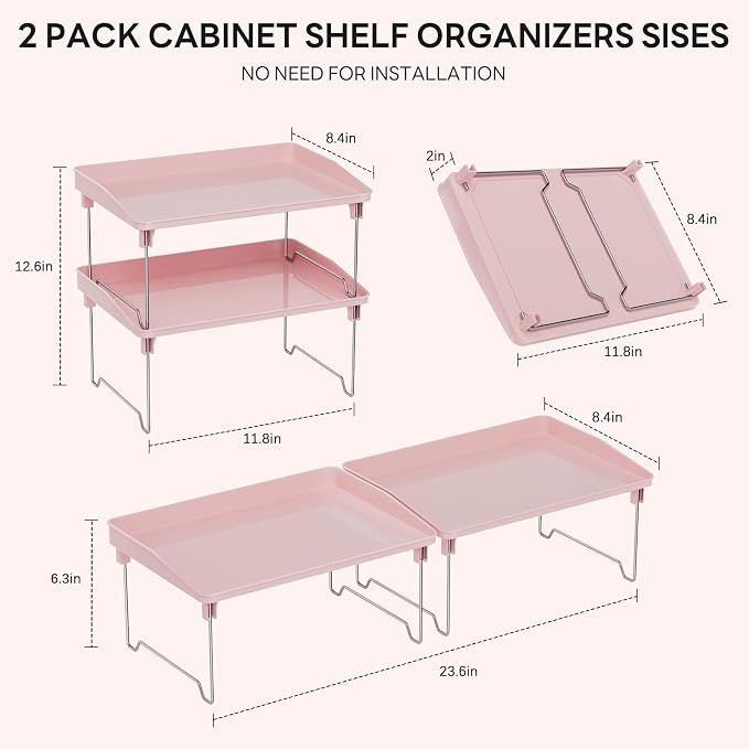 2 Pcs Cabinet Organizer Shelf，Stackable Kitchen Counter Shelves, Spice Rack - Image 3