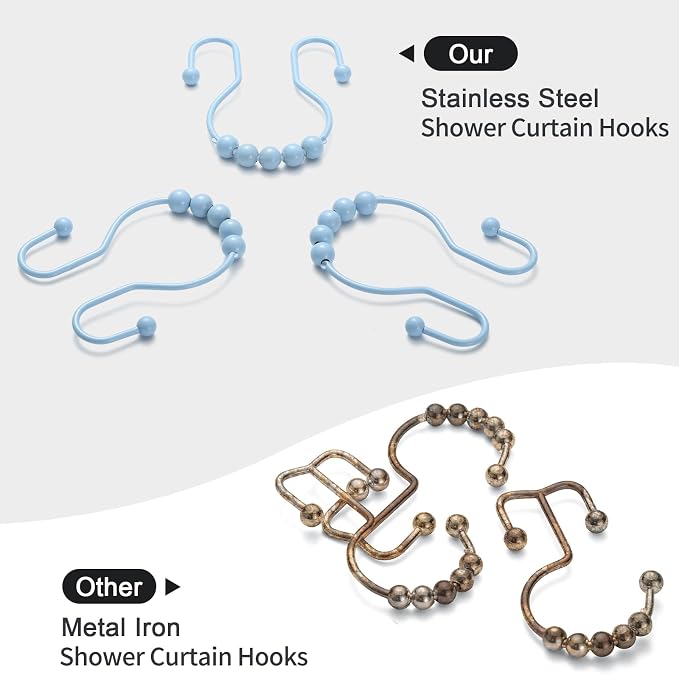 Goowin Shower Curtain Hooks, Stainless Steel Shower Curtain Hangers, Double - Image 2