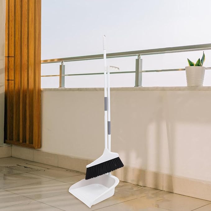 Lurrose 1set Heavy Duty Broom and Dustpan Set Ergonomic Long Handle - Image 2