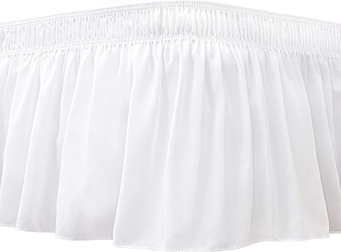 Biscaynebay Wrap Around Bed Skirts for Twin & Twin XL Beds with Extra Long Drop of 21", White Adjustable Elastic Dust Ruffles Easy Fit Wrinkle Resistant Silky Luxurious Fabric Machine Washable
