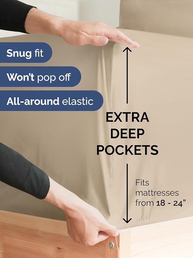Extra Deep Twin XL Sheet Set - 4 Piece Breathable & Cooling Sheets - Hotel Luxury Bed Sheets Set - Easy & Secure Fit - Soft, Wrinkle Free & Comfy Sheets Set - Cream Sheet Set with Extra Deep Pockets