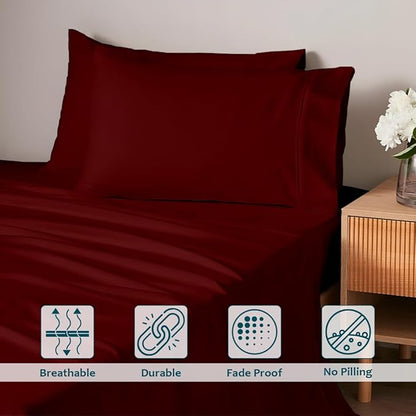California King Sheet Set - Luxury 338 Thread Count 100% Egyptian Cotton Sateen, Deep Pocket Sheets with All Around Elastic for a, Hotel Quality Bedding Set (Burgundy Solid)