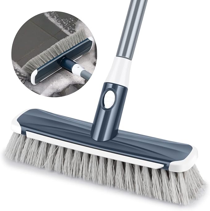 Floor Scrubber with Long Handle, 2 in 1 Scrubbing Brush Stiff Bristle Shower by ILAVCOOL