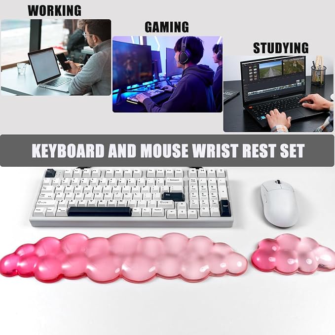 Ergonomic Cloud Silicone Gel Keyboard and Mouse Wrist Rest Set – Clear Wrist - Image 5