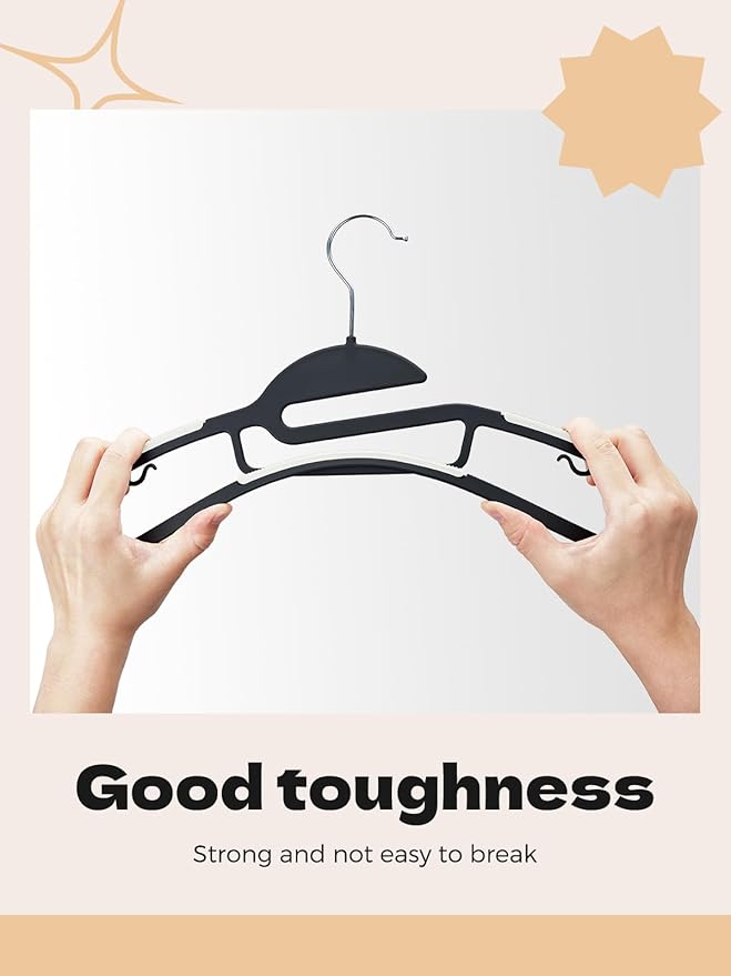 HOUSE DAY Black Plastic Hangers 50 Pack, Slim Space Saving, Non Slip Hangers - Image 3