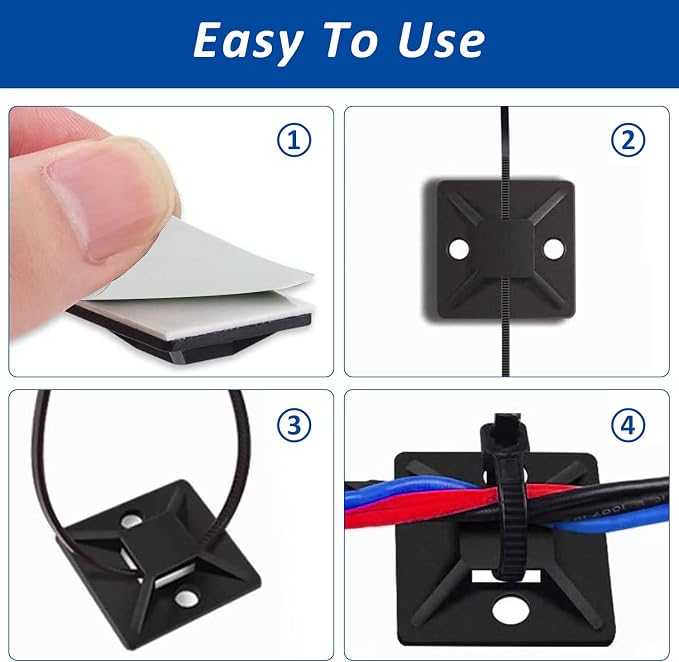Strong Back-Glue Self Adhesive Cable Zip Tie Mounts Kit - Image 6