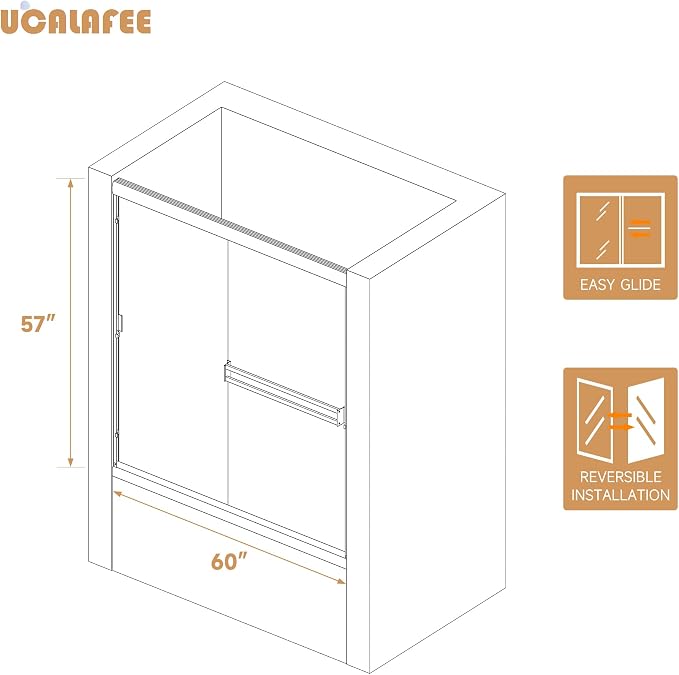 Bathtub Shower Door 56-60 in. W x 57 in. H, UCALAFEE Semi-Frameless Double - Image 7