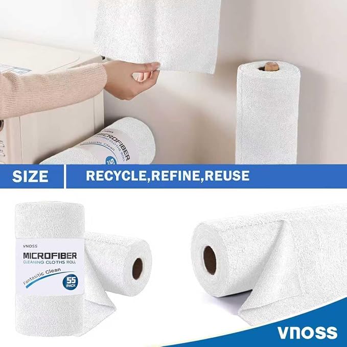 55 Pack Microfiber Cleaning Cloth Roll, Tear Away Reusable Towels, Ultra - Image 2