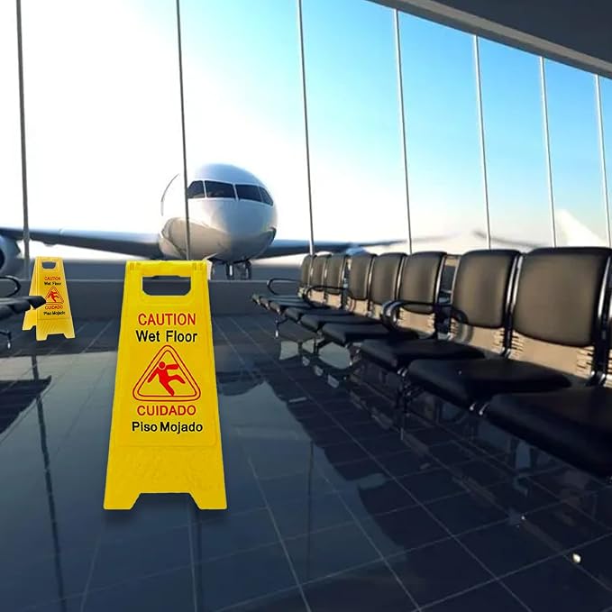 6-Pack Caution Wet Floor Signs | Foldable Sturdy Double-Sided Bilingual Saftey - Image 5