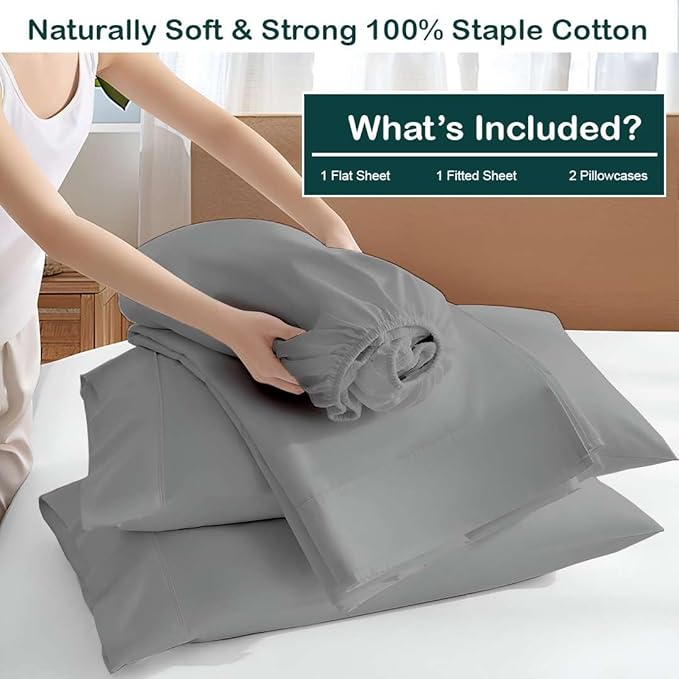 NON Sticky cotton Twin Size Sleeper Sofa Sheets, 4 Piece Egyptian Cotton Bed Sheet Set for Sofa Bed, 8" Deep Pocket for Pull Out Couch Mattress, 39" x 75", Light Grey Solid, Soft & Breathable