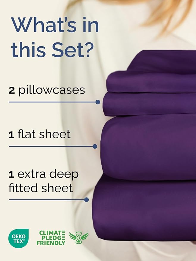 Extra Deep Pocket Full Sheets - 4 Piece Breathable & Cooling Bed Sheets - Hotel Luxury Bed Sheet Set - Soft, Wrinkle Free & Comfy - Easily Fits Extra Deep Mattresses - Deep Pocket Purple Sheets Set