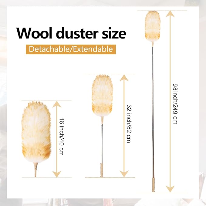 Lambswool Extendable Duster, 32-98 Inch Anti-Static Flexible Head Stainless - Image 2