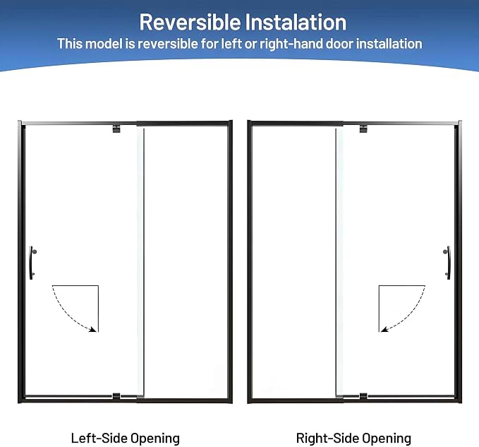 Pivot Glass Shower Door, 44–48" W x 71" H, 1/4" Clear SGCC Tempered Glass - Image 7