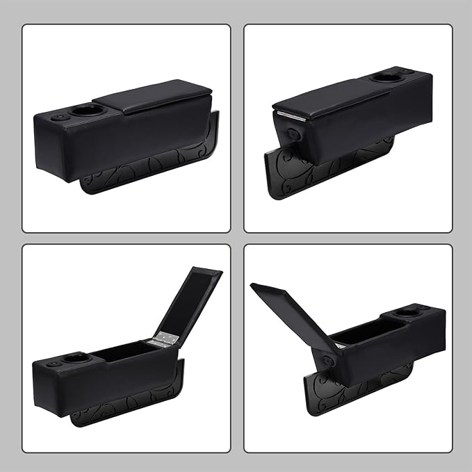 Sofa Armrest with Cup Holder, PU Leather Multifunctional Couch Arm Rest Insert, Removable Couch Caddy with Storage, Equipped with LED Reading Light & Wireless Charge Stand