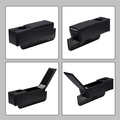 Sofa Armrest with Cup Holder, PU Leather Multifunctional Couch Arm Rest Insert, Removable Couch Caddy with Storage, Equipped with LED Reading Light & Wireless Charge Stand